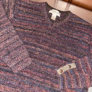 VTG Norm Thompson Men's Medium Sweater Maroon Blue Wool Alpaca Blend Houndstooth